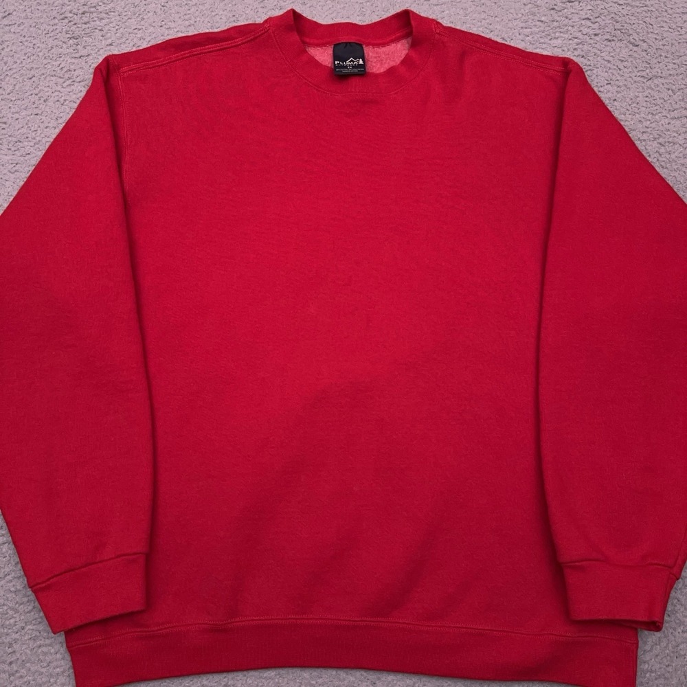 Pluma Outdoors Crew Neck‎ Sweatshirt Men's 2XL Red Heavyweight Solid Fleece